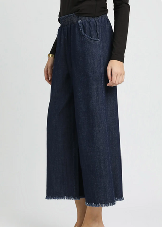 Umgee Denim Pants with Fringe Hem