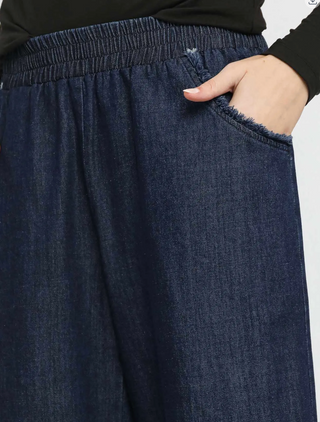 Umgee Denim Pants with Fringe Hem