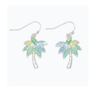 Stainglass Silver Palm Tree Earrings