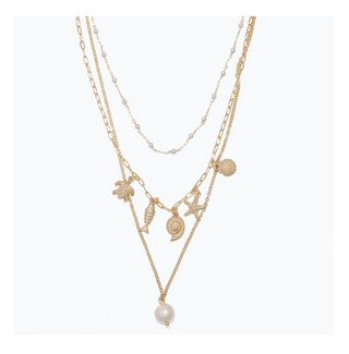 Periwinkle Triple Strand Charm Necklace