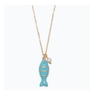 Periwinkle Blue Enamel Fish Necklace