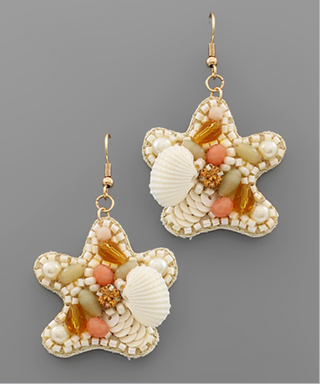 Beaded Shell Starfish Earrings