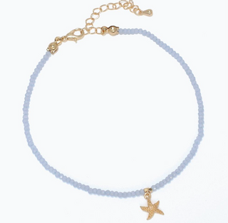 Periwinkle Blue Beads Starfish Anklet