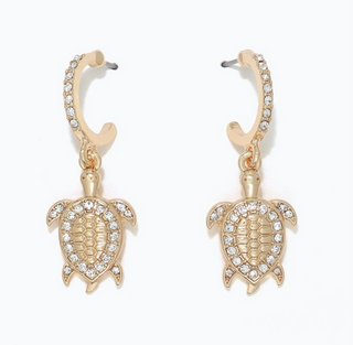 Periwinkle Turtle on Crystal Hoops