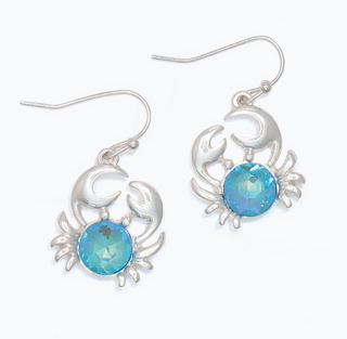 Periwinkle Silver Crabs Aqua Crystal Earrings