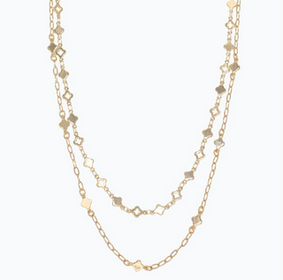 Periwinkle Layered Gold Clover Chains Necklace