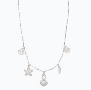 Periwinkle Silver Shell Pearl Charm Necklace
