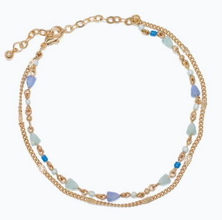 Periwinkle Blue Beads Gold Chain Anklet