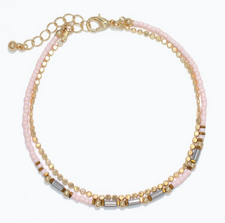Periwinkle Pink Bead Layered Anklet
