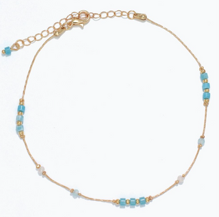 Periwinkle Gold and Aqua Beads Anklet