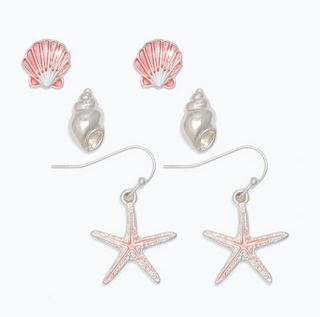 Periwinkle Light Pink Enamel Sea Life Trio Earrings