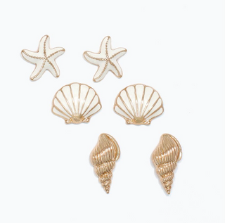 Periwinkle Gold and White Enamel Trio Earrings