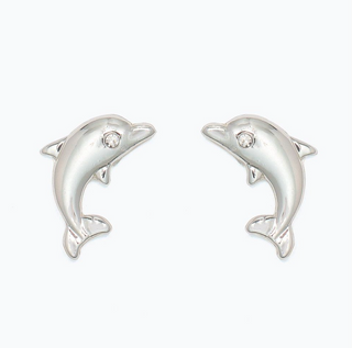 Cuties Silver Dolphins with Crystals Earrings