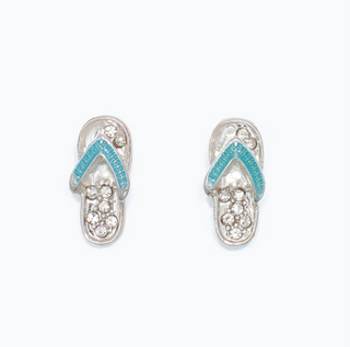 Cuties Silver Flip Flops with Blue Crystal Earrings