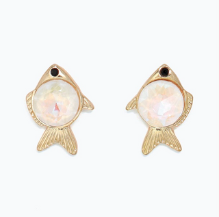 Cuties Gold Fish with AB Crystal Earrings