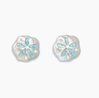 Cuties Silver and Aqua Sand Dollar Earrings