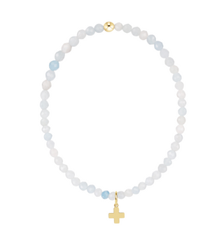 Enewton Classic Aquamarine 3mm Bracelet - Signature Cross Gold Charm