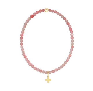 Enewton Classic Pink Opal 3mm Bracelet - Signature Cross Gold Charm