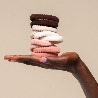 KITSCH Recycled Fabric Ribbed Hair Elastics 10pc Set - Blush