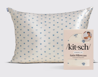 KITSCH Standard Satin Pillowcase - Pearlized Cream & Coastal Blue Print