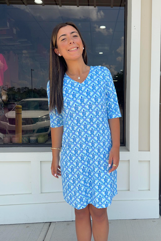 Lulu B Totally Turtles 3/4 Sleeve V-Neck Dress