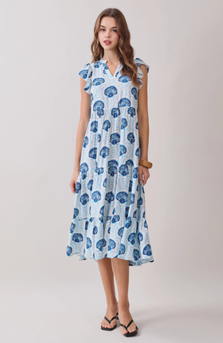 Printed Tiered Flowy Midi Dress