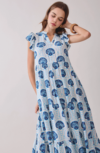 Printed Tiered Flowy Midi Dress