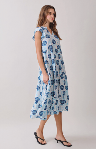 Printed Tiered Flowy Midi Dress