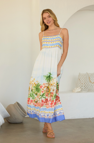 Tropical Scenic Print Midi Dress
