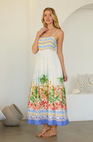 Tropical Scenic Print Midi Dress