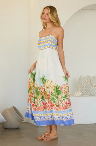 Tropical Scenic Print Midi Dress