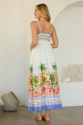 Tropical Scenic Print Midi Dress