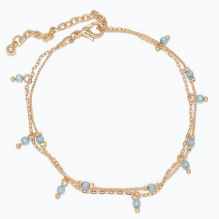 Periwinkle Gold Strand With Blue Beads Anklet