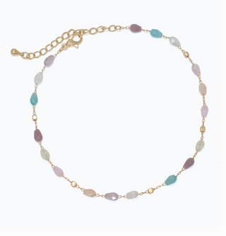 Periwinkle Faceted Multi Bead Anklet With Gold Beads