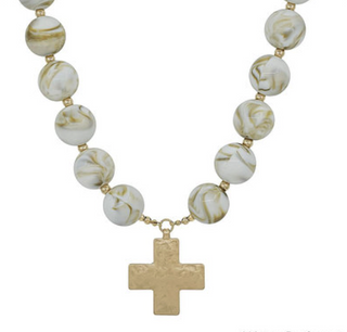 Chunky Bead Cross Charm Necklace