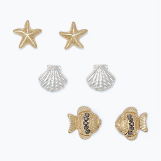 Periwinkle Two Tone Sea Life Trio Earrings