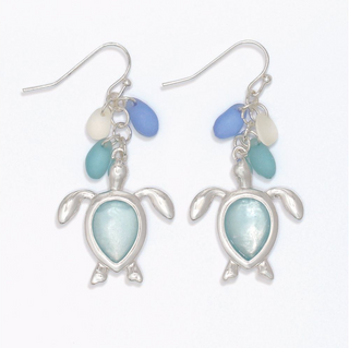 Periwinkle Silver Turtle Seaglass Earrings