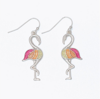 Periwinkle Silver Flamingos Pink Ombre Earrings
