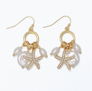 Periwinkle Gold Starfish Pearl Dangle Earrings