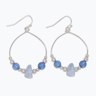 Periwinkle Seaglass On Silver Hoop Earrings