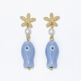 Periwinkle Blue Ceramic Fish with Starfish Earrings