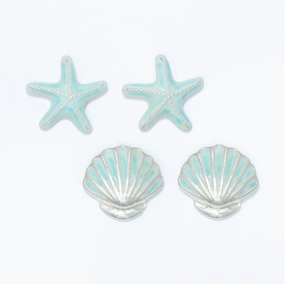 Periwinkle Silver Mint Starfish and Shell Earrings
