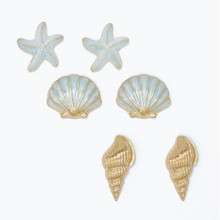 Periwinkle Gold Blue Sealife Trio Earrings