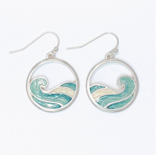 Periwinkle Silver Waves Aqua Enamel Earrings