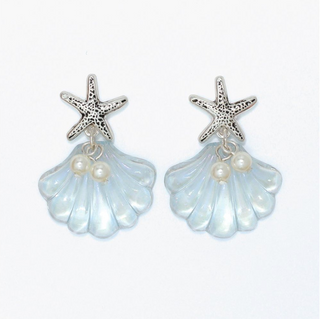 Periwinkle Light Blue Shell and Starfish Earrings