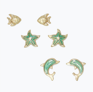Periwinkle Gold Trio with Dolphin Earrings