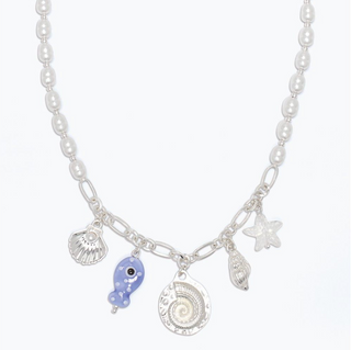 Periwinkle Silver Pearl Charm Necklace