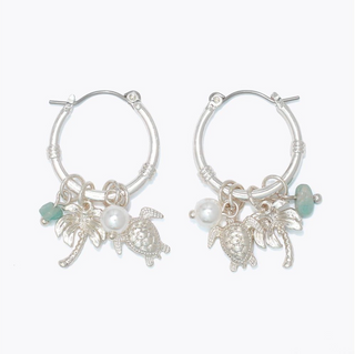 Periwinkle Silver Hoop with Turtle Charm Earrings
