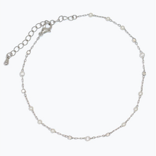Periwinkle Silver and Pearl Stations Anklet