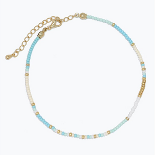 Periwinkle Gold Aqua and White Beads Anklet